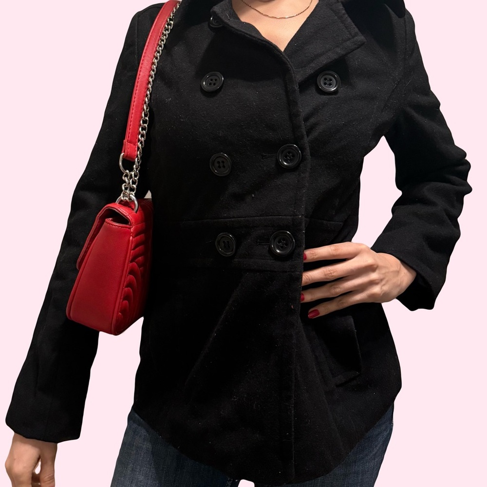 Women's Black Double-Breasted Coat